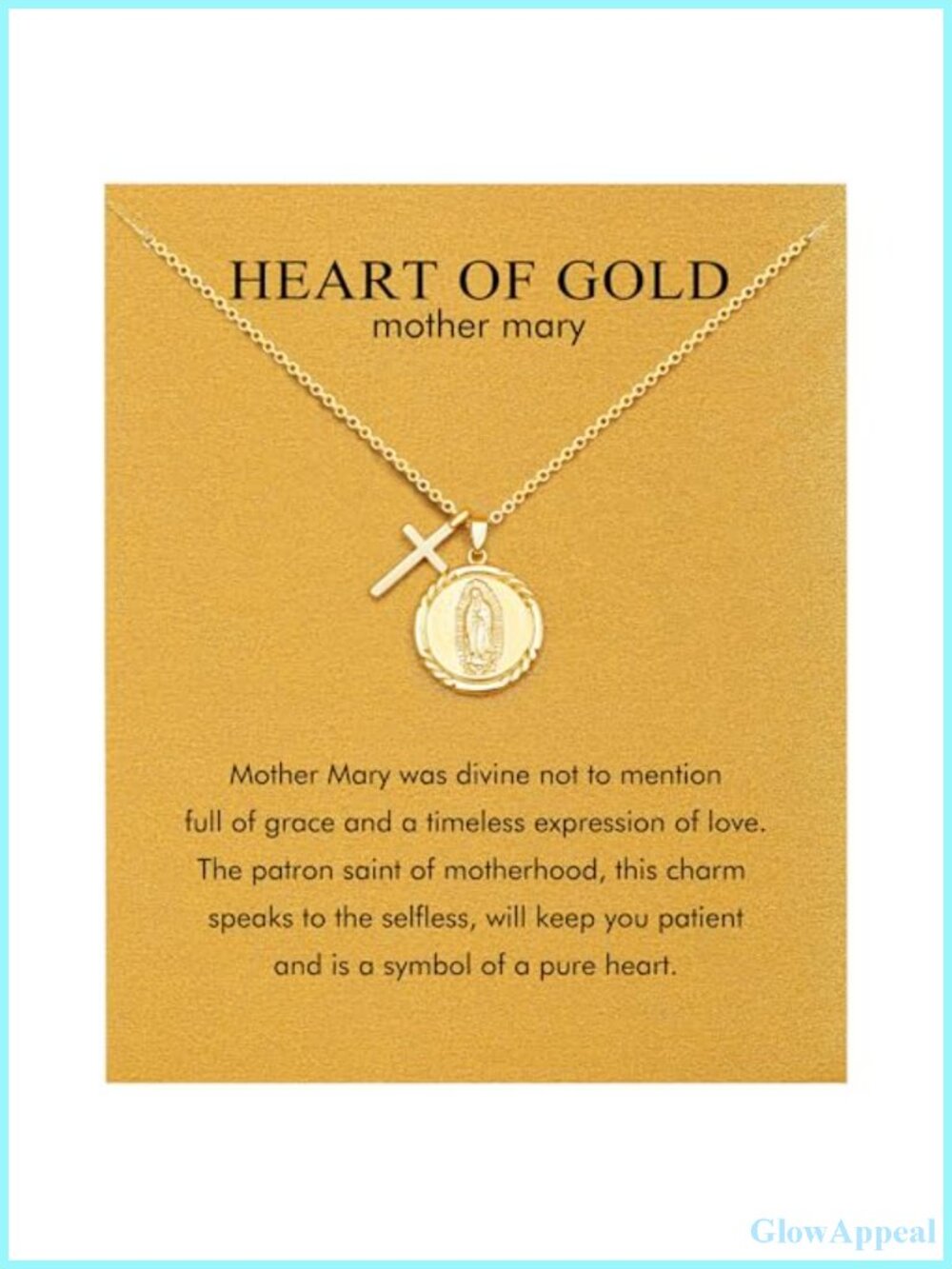 Gold Cubic Zirconia Virgin Mary Cross Pendant Necklace